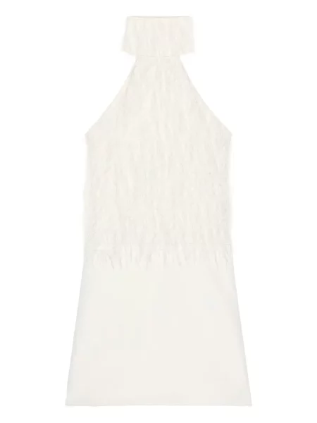 Mała sukienka mini Courreges z frędzli garniturowa biała
