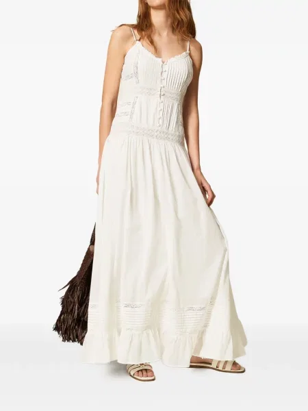 Maxi rochie maxi Twinset din dantelă de costum alb
