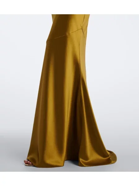 Rochie Retrofete din satin drapată cu spatele deschis verde