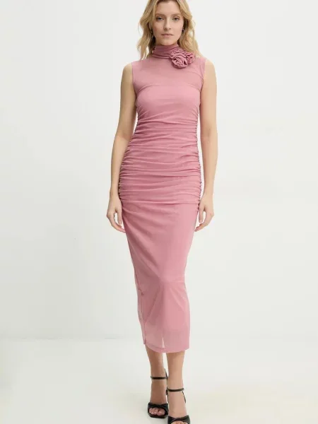 Answear Lab sukienka maxi dopasowana różowy