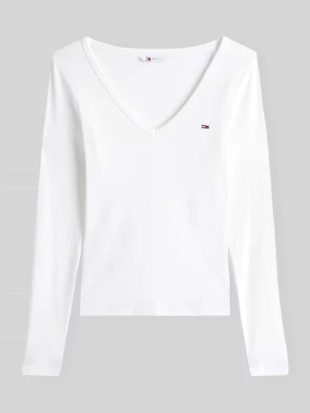 Bluzka z długim rękawem o kroju slim fit z detalem z logo Tommy Jeans biała