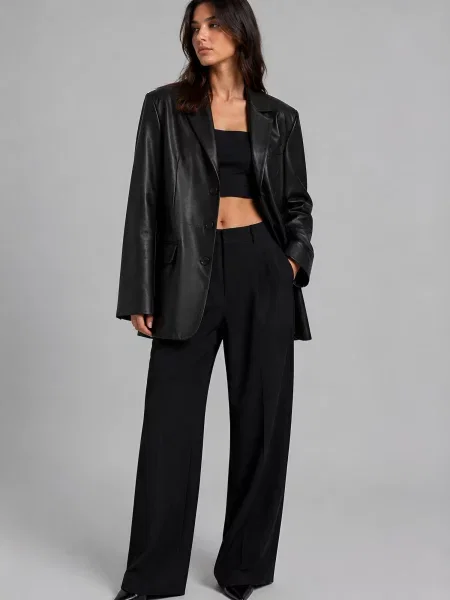 CYCAS D'OR Sacou HYPE OVERSIZED LEATHER BLAZER' negru