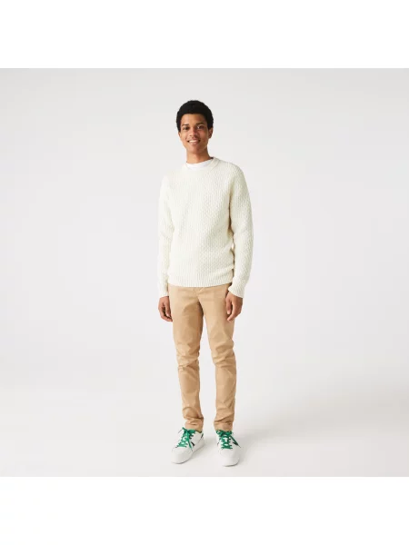 Lacoste Sweter Z Wełny O Regularnym Kroju I Splocie Kablowym biały