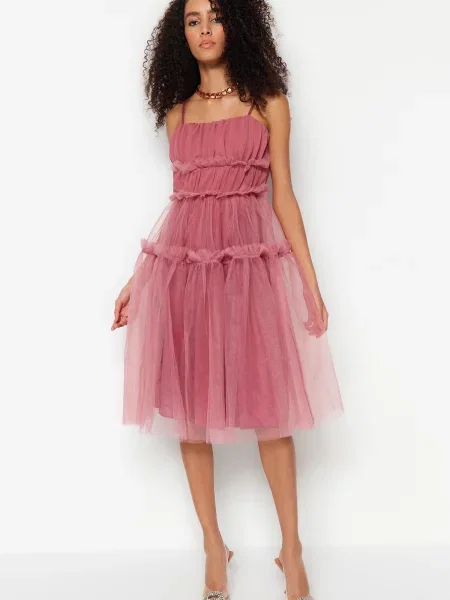 Elegantna večerna obleka Trendyol iz tila siva