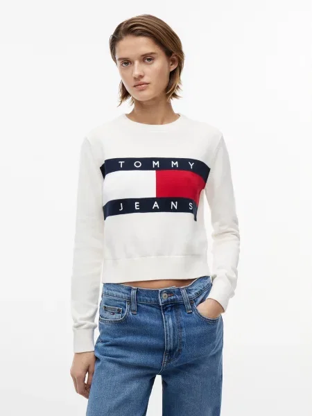 Tommy Jeans Sveter Flag Biela béžová