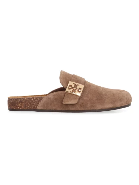 Klapki Tory Burch zamszowe wsuwane brązowe