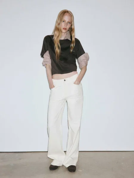 Jeansy Danila wide leg z wysokim stanem kremowy / écru Kobieta 42 MANGO