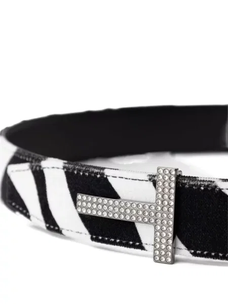 Curea Tom Ford din piele cu imagine cu model zebră alb