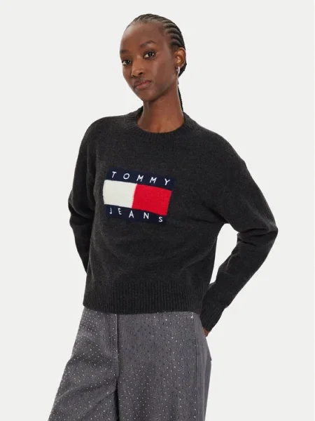 Tommy Jeans Pulover Flag negru