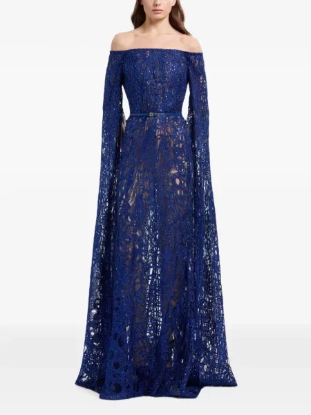 Rochie maxi Elie Saab cu broderie albastru