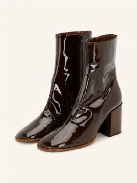 Dries Van Noten Lakované Kotníkové Boty tmavě hnědá