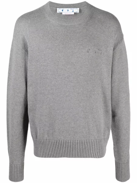 Pulover Off-white cu broderie tricotate