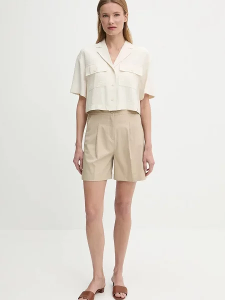 Шорти United Colors of Benetton однотонні висока посадка бежевий