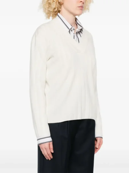 Pulover Max Mara cu decolteu în V alb