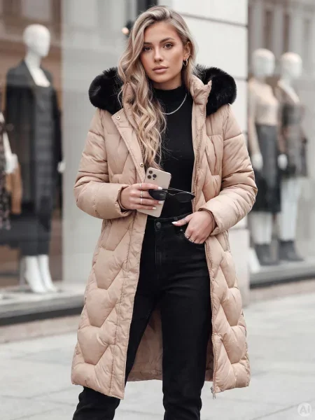 Kurtka zimowa pikowana długa WINTERACT Dstreet beżowa