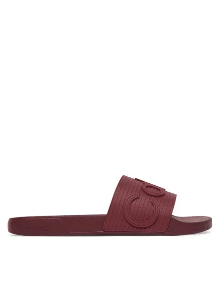 Calvin Klein Klapki Nemo Contoured Emblem Logo Sliders bordowy