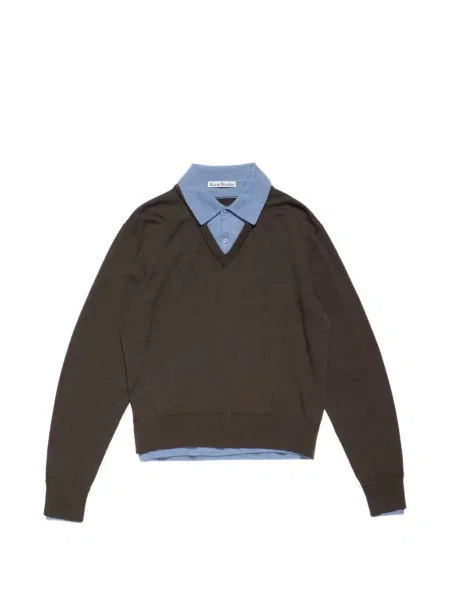 Gulerat pulover Acne Studios cu decolteu în V maro