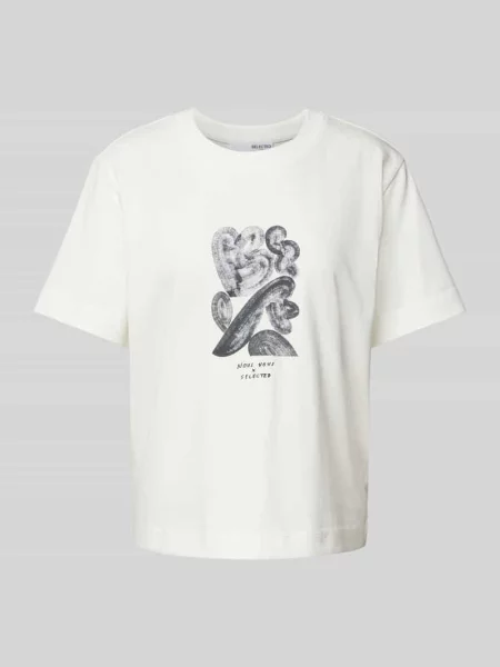 T-shirt z okrągłym dekoltem model ‘ESSENTIAL’ Selected Femme biała