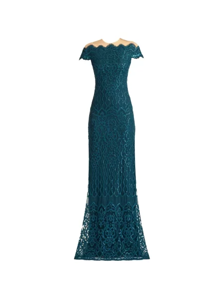 Rochie maxi Tadashi Shoji cu paiete din dantelă albastru