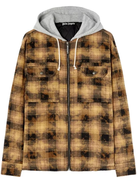 Кариран суичър с качулка Palm Angels кафяво