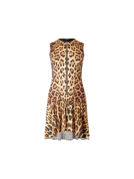 Sukienka mini Roberto Cavalli skórzana z nadrukiem brązowa