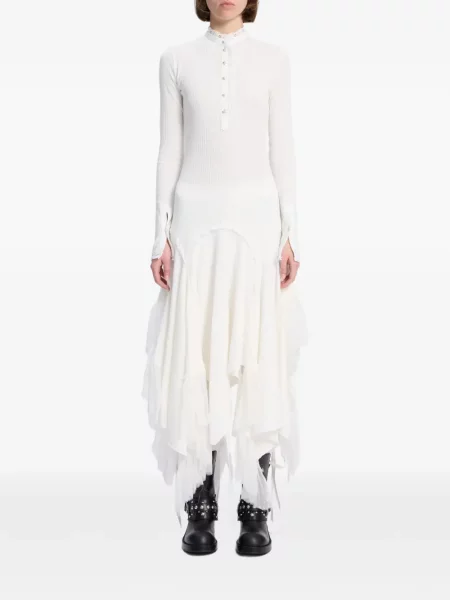 Rochie Ann Demeulemeester cu volane asimetrică alb