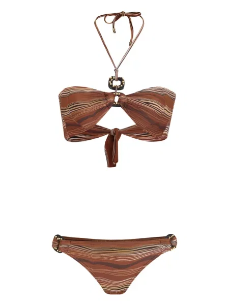Bikini Amir Slama cu dungi cu gât halter maro