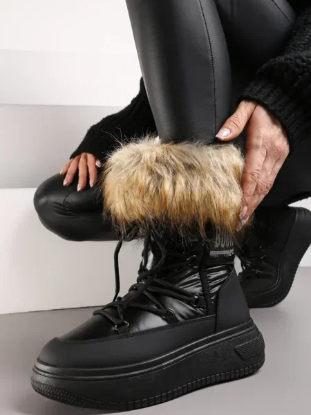 Cizme de zăpadă cu talpă groasă și blană Uplift negre