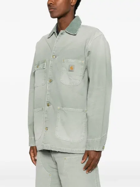 Manšestrová s límcem bunda Carhartt Wip s autogramem zelená