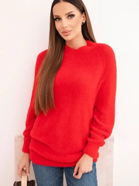 Pulover Kesi Włoski de lână cu mâneci lungi lung roșu