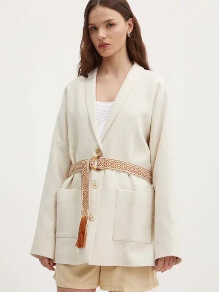 La Petite Française marynarka VOYELLE jednorzędowa gładka beżowy