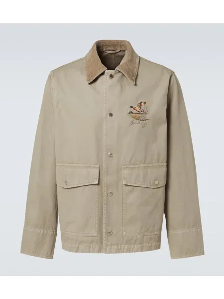 Geacă Burberry cu broderie din țesătură twill bej