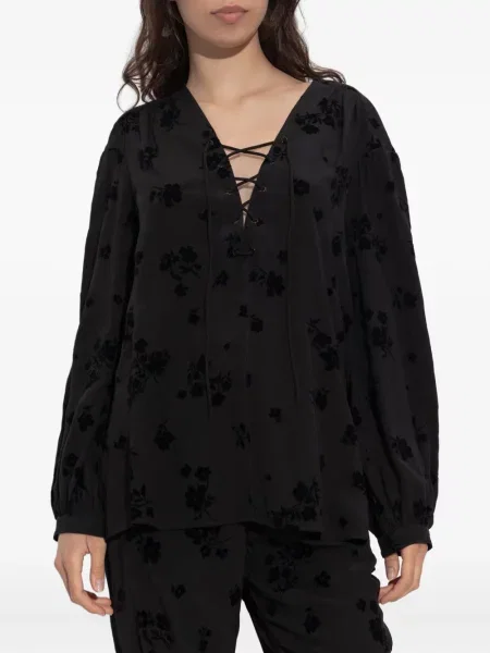 Bluză Zadig&voltaire cu șireturi din dantelă negru