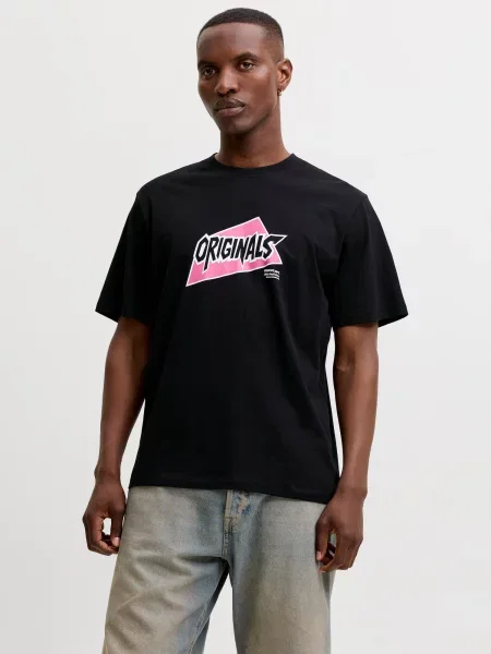 JACK & JONES Tričko JORKAI ružová / čierna biela