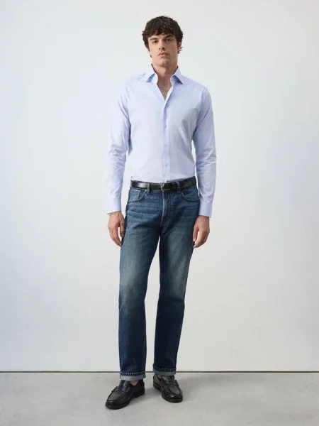 Koszula slim fit z bawełny Mężczyzna L MANGO MAN błękitny