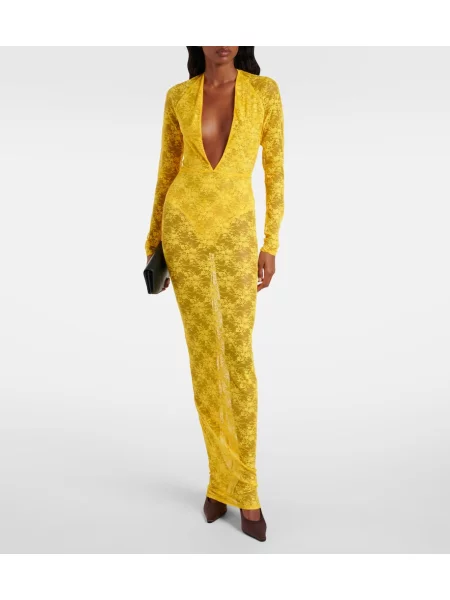 Rochie Alex Perry transparente din dantelă galben