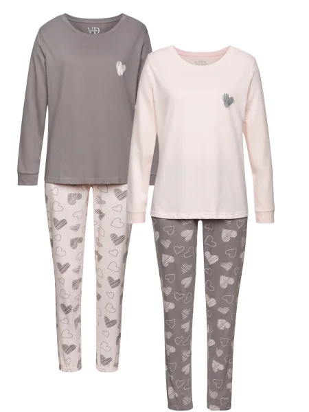 VIVANCE by LASCANA Pijama piatră / roz deschis gri
