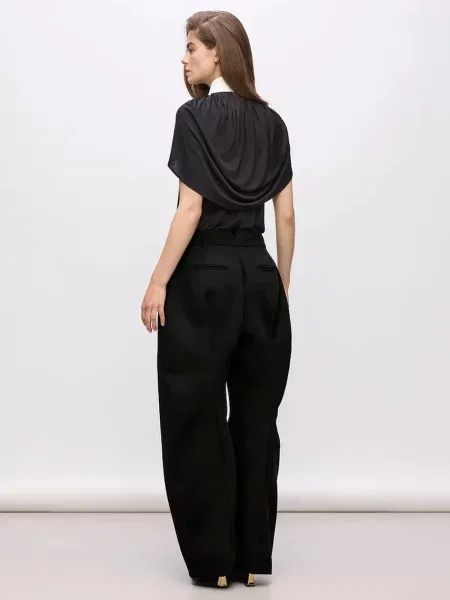Karl Lagerfeld spodnie z dodatkiem wełny Karl Lagerfeld Studio szerokie medium waist czarny