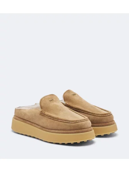 Papuci tip mules Tod's din piele de căprioară cu platformă bej