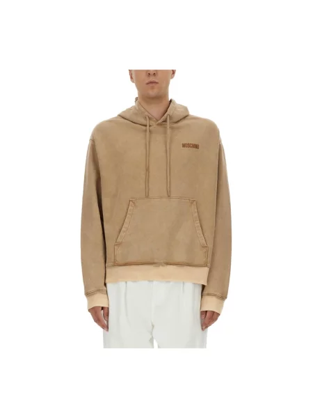 Bluza z kapturem Moschino z kapturem z logo brązowa