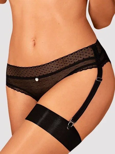Эротические трусики стринг с креплением для чулок Трусы_Obsessive_Lanelia_garter чорні