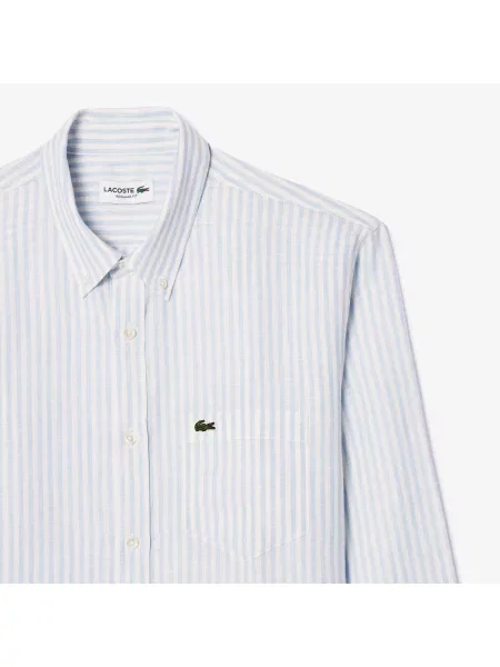 Lacoste Lniana Koszula W Paski Regular Fit niebieska