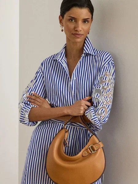 Кожаная сумка Lauren Ralph Lauren коричневая