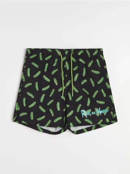 Sinsay Szorty kąpielowe z napisem Rick and Morty czarny