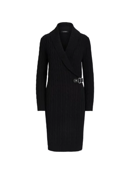 Dzianinowa sukienka midi Lauren Ralph Lauren na sprzączkę do kolan czarna