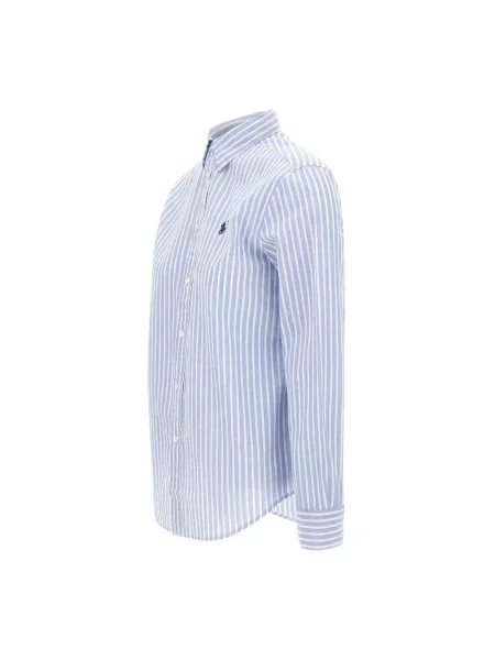 Bluzka koszulowa o kroju regular fit z mieszanki bawełny i lnu Polo Ralph Lauren niebieska