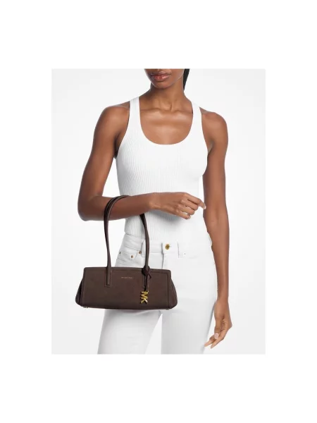 Semišová kabelka typu bageta Michael Michael Kors hnedá
