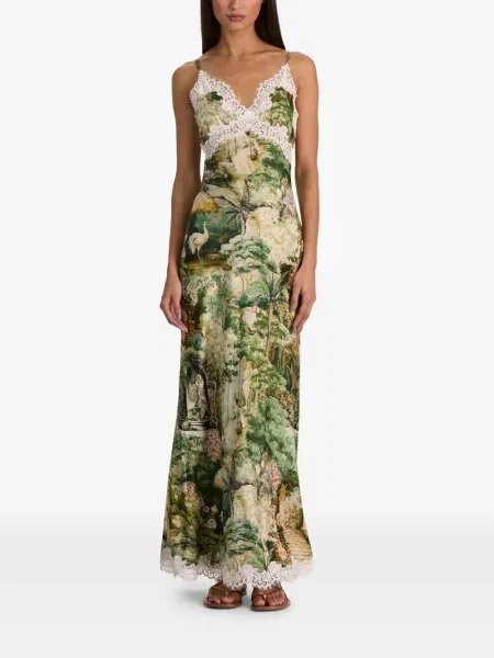 Rochie maxi Alice + Olivia cu imagine din dantelă verde