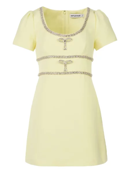 Mała sukienka mini Self-portrait z kryształkami garniturowa żółta