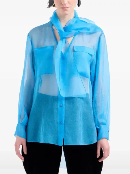 Palaidinė be rankovių Giorgio Armani organza mėlyna